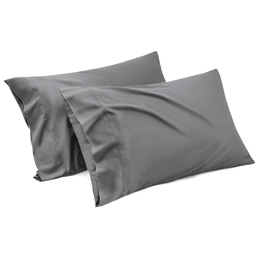 1000TC Ultra Soft Microfiber Pillowcases,Pair of Standard Pillow Covers,（Grey, Standard Size, 48x74 cm)