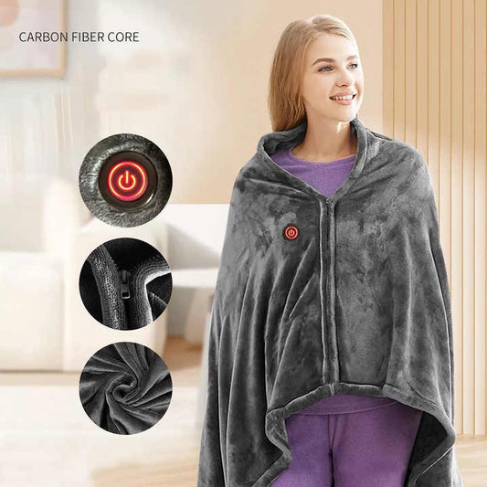 Electric Heated Flannel Blanket - 150x80cm USB-Powered Wearable Heating Shawl (Rechargeable battery not included)